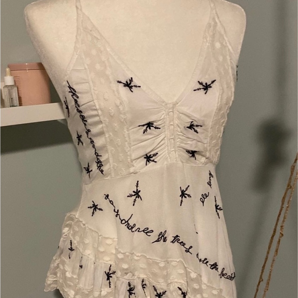NWT- Free People lace and dot detail asymmetrical tank top